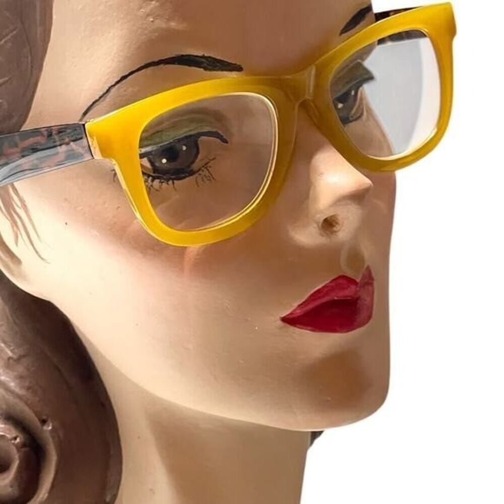 Betsey Johnson +2.00 Reading Glasses Readers Rounded Square Mustard Yellow Frame - Picture 4 of 4